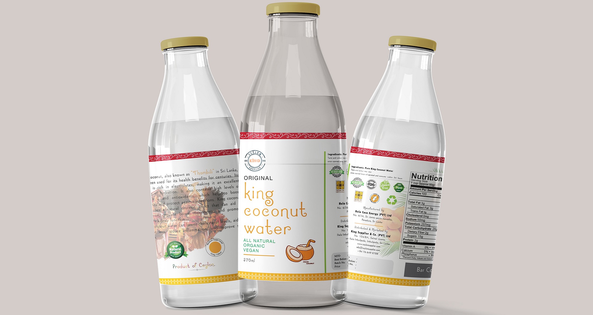 King Coconut Water Glass Bottle - Ceylon Supplier, Kings Supplier & Co (PVT) LTD